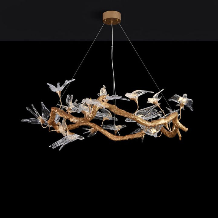 MALKA Artistic Glass Sculptural Brass Bird Chandelier