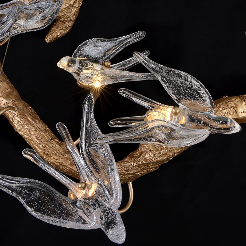 MALKA Artistic Glass Sculptural Brass Bird Chandelier