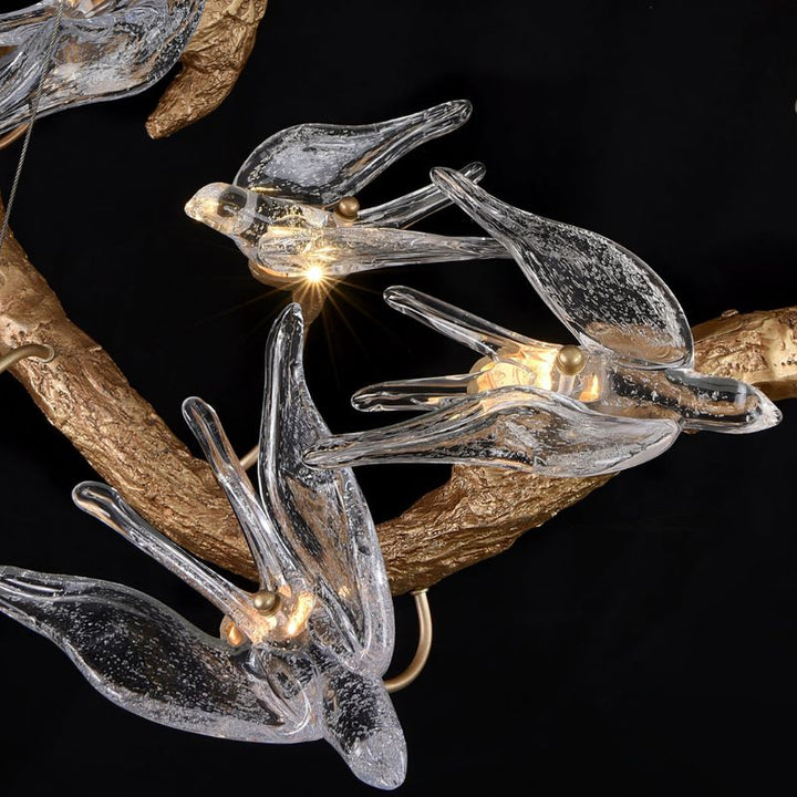 MALKA Artistic Glass Sculptural Brass Bird Chandelier