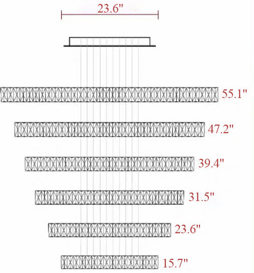 Measurement chart with various lengths in inches on a white background