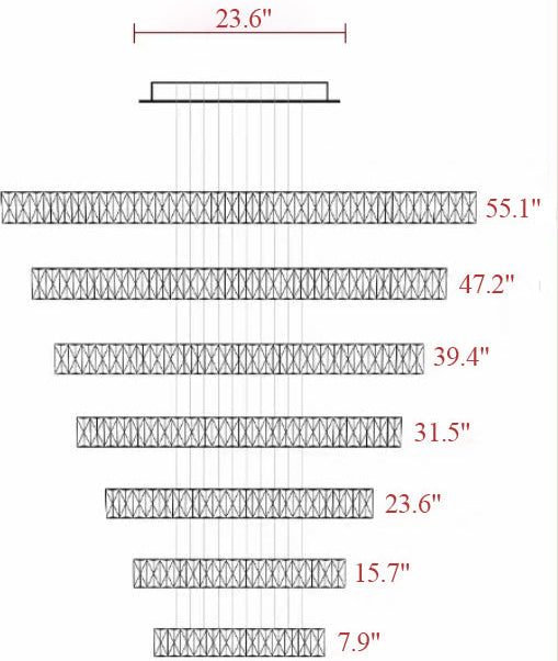 Measurement chart with various lengths in inches and centimeters on a white background