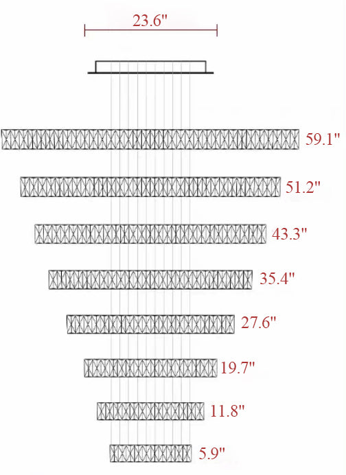 Measurement chart showing various lengths in inches with corresponding measurements in centimeters.