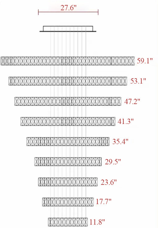 Measurement chart showing various lengths in inches with red labels.