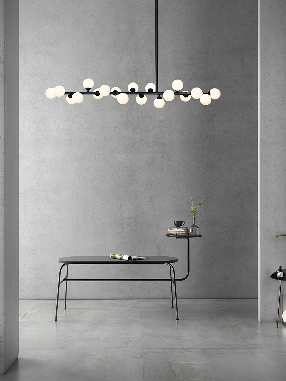 Milk Glass Black and White Linear Chandelier