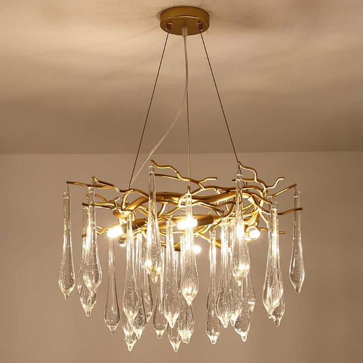 NEVE Modern Brass Handblown Crystal Drops Lighting Chandelier