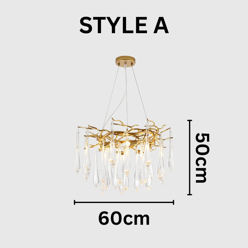 NEVE Modern Brass Handblown Crystal Drops Lighting Chandelier