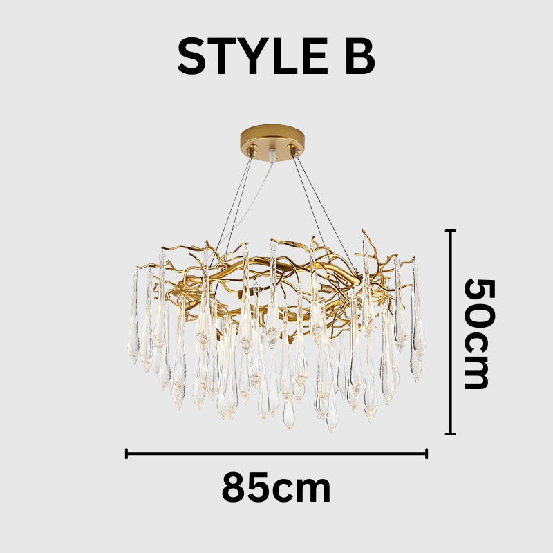NEVE Modern Brass Handblown Crystal Drops Lighting Chandelier