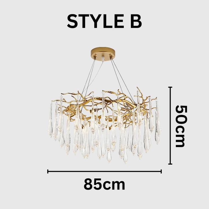 NEVE Modern Brass Handblown Crystal Drops Lighting Chandelier
