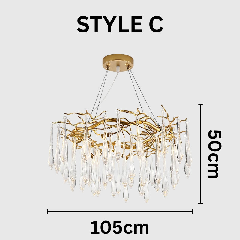 NEVE Modern Brass Handblown Crystal Drops Lighting Chandelier