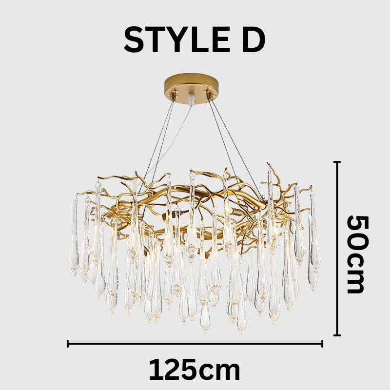 NEVE Modern Brass Handblown Crystal Drops Lighting Chandelier