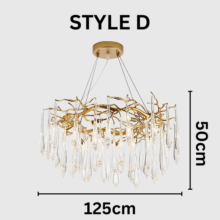 NEVE Modern Brass Handblown Crystal Drops Lighting Chandelier