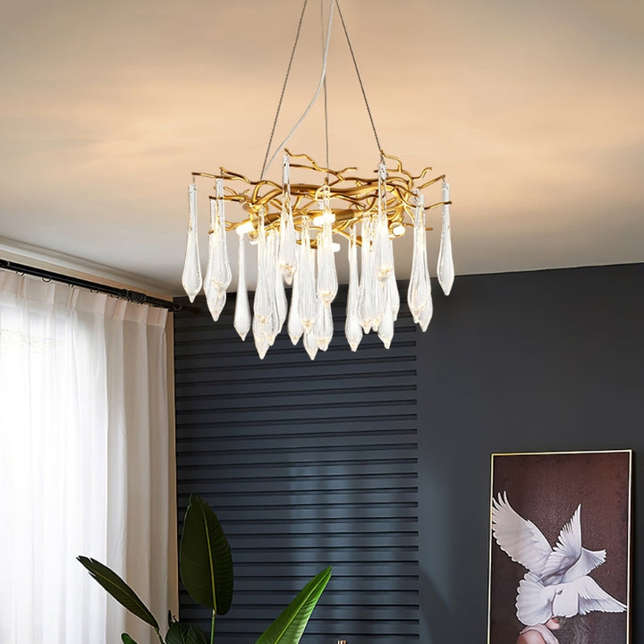 NEVE Modern Brass Handblown Crystal Drops Lighting Chandelier