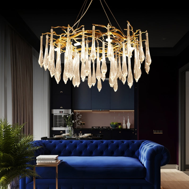 NEVE Modern Brass Handblown Crystal Drops Lighting Chandelier