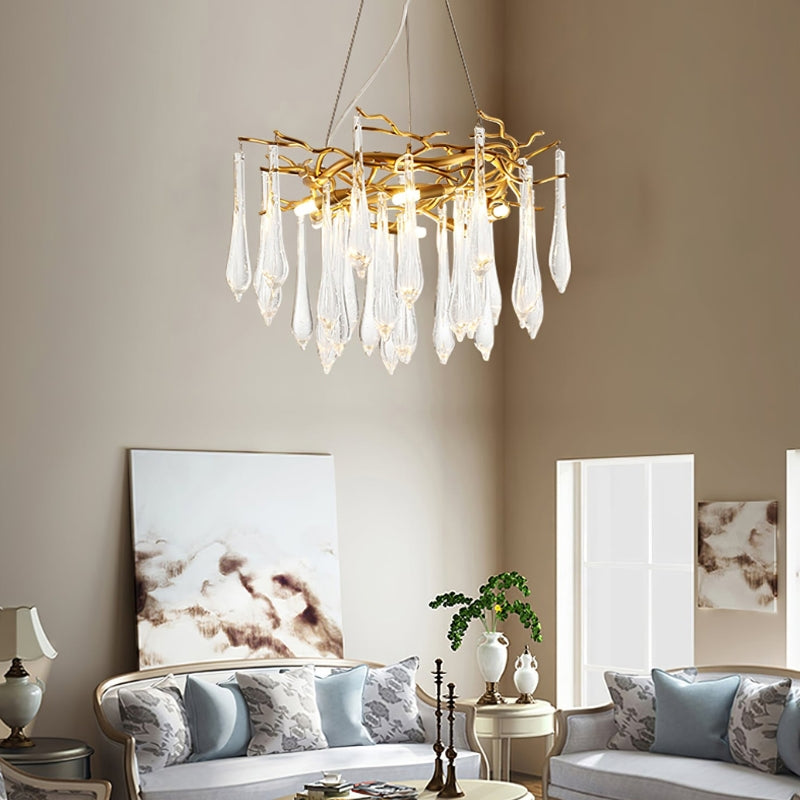 NEVE Modern Brass Handblown Crystal Drops Lighting Chandelier