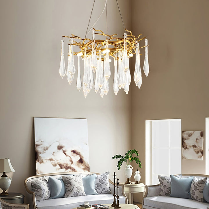 NEVE Modern Brass Handblown Crystal Drops Lighting Chandelier