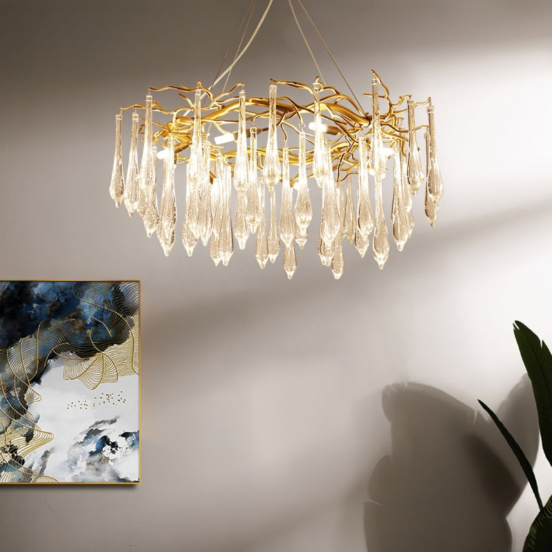 NEVE Modern Brass Handblown Crystal Drops Lighting Chandelier