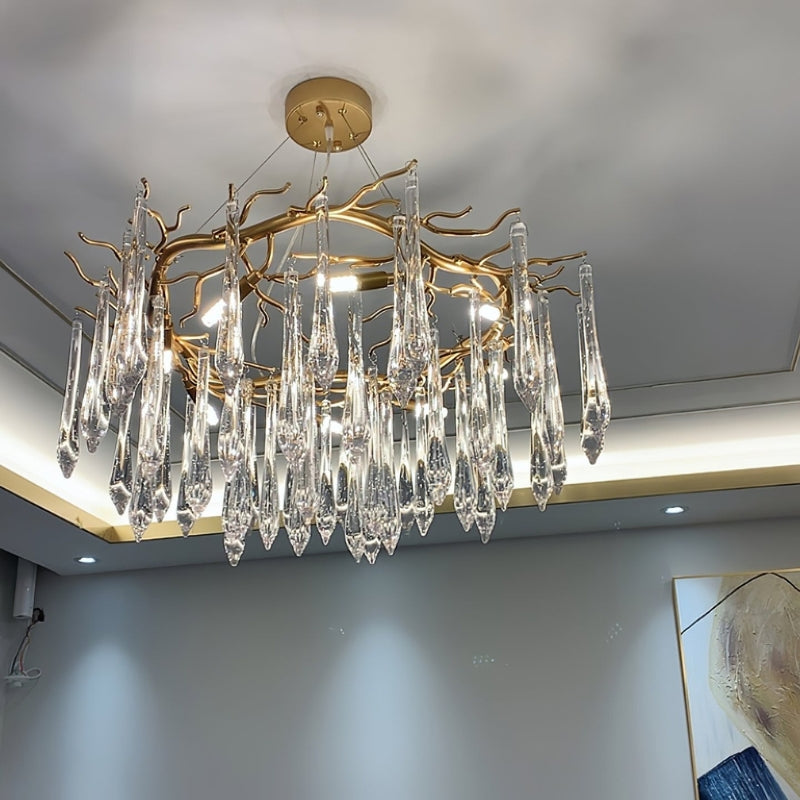NEVE Modern Brass Handblown Crystal Drops Lighting Chandelier