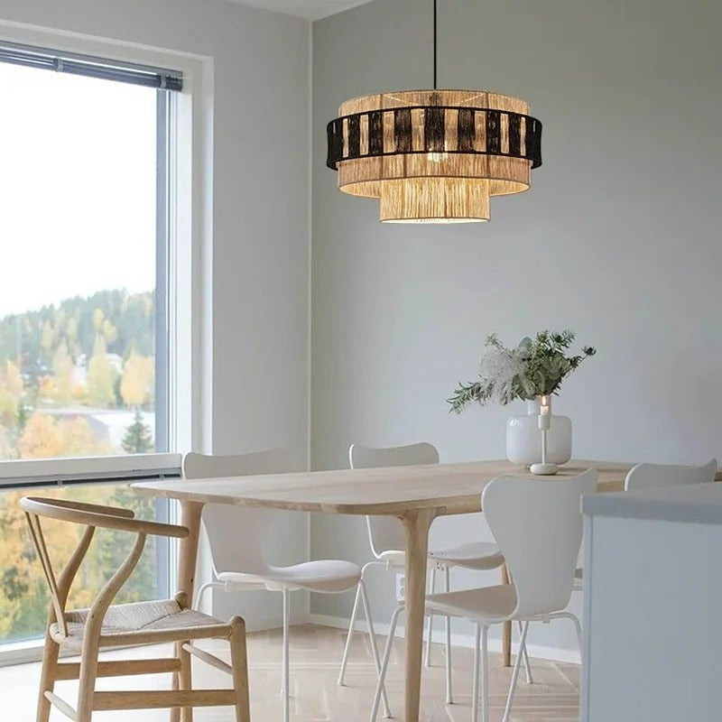 NOA Vintage Hemp Rope Pendant Light – Retro Industrial Rope Pendant Lamp