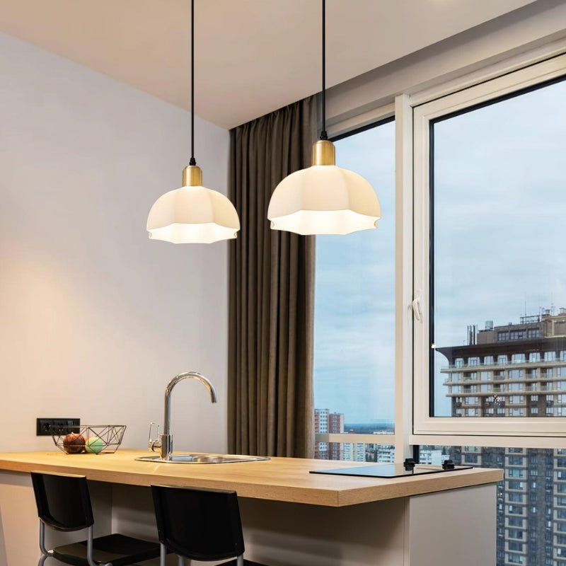 NOELLE Modern White Acrylic Brass Finish Pendant Light