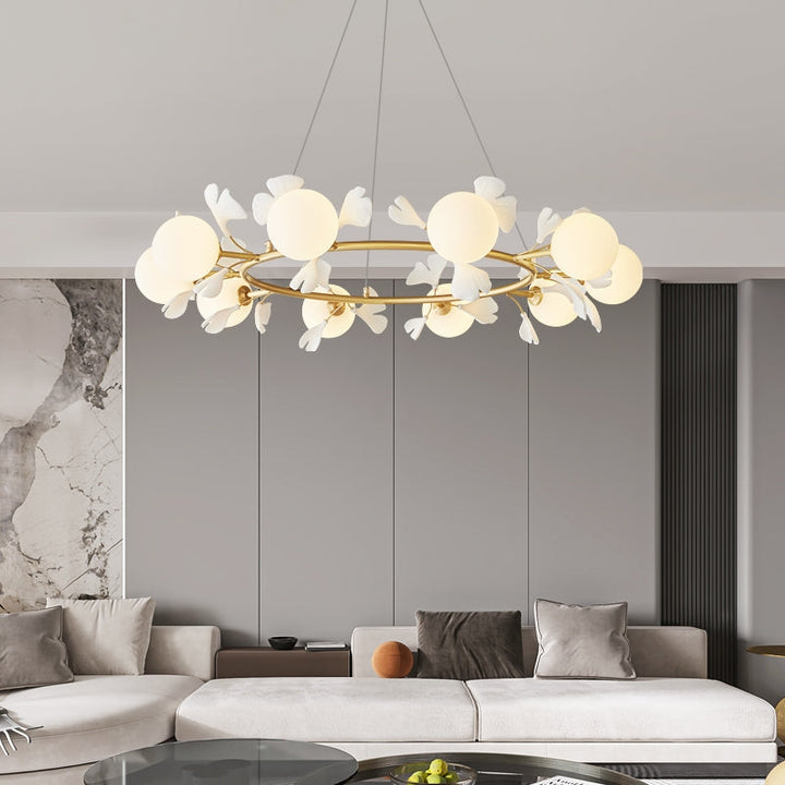 PAULY Glass Retro Leaf Round Chandelier