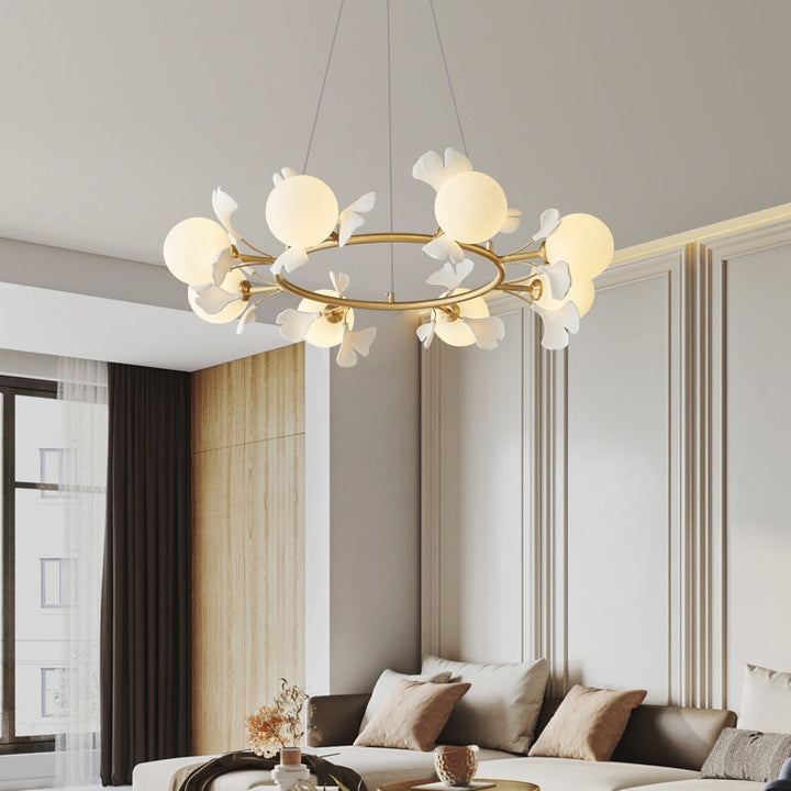 PAULY Glass Retro Leaf Round Chandelier