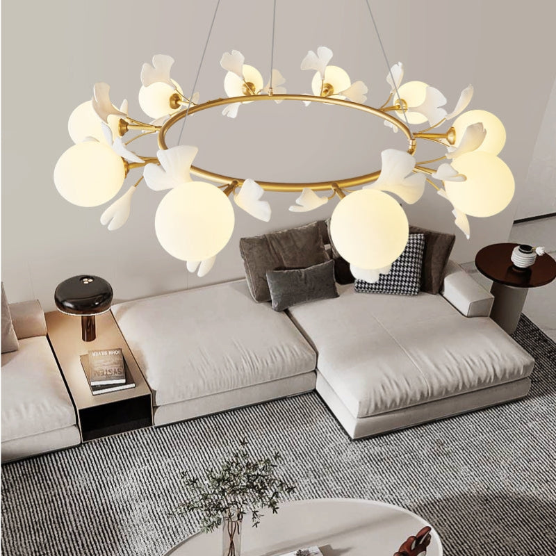 PAULY Glass Retro Leaf Round Chandelier