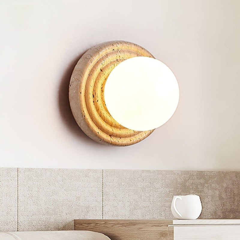 PIM Glass Travertine Round Wall Lamp