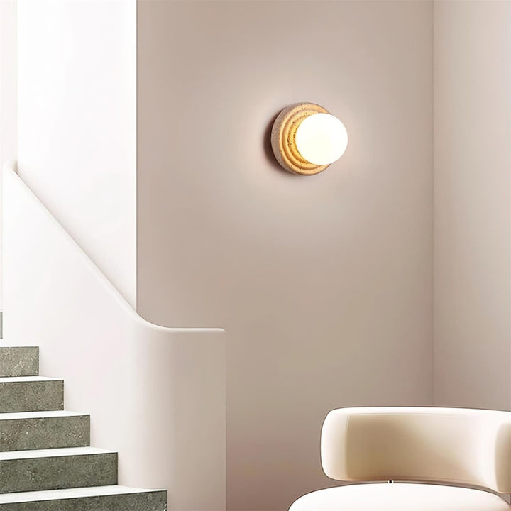 PIM Glass Travertine Round Wall Lamp