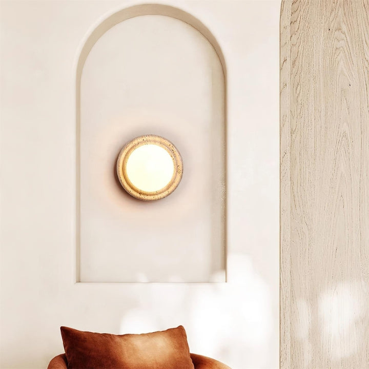 PIM Glass Travertine Round Wall Lamp