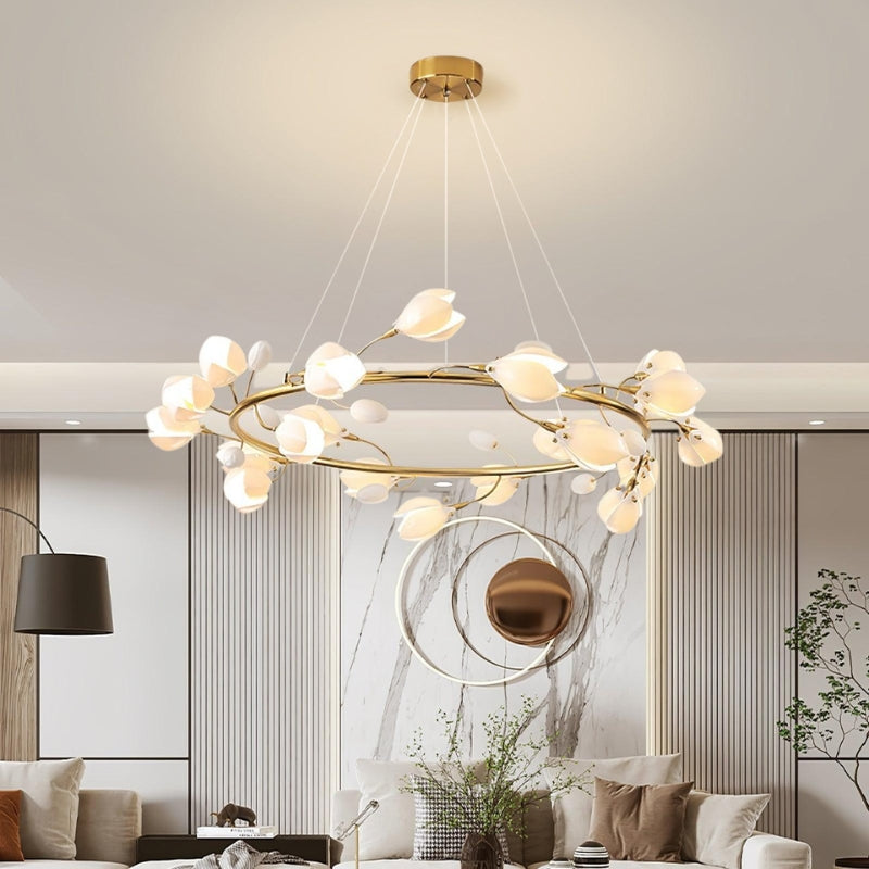 RAINA Magnolia Porcelain Flower Branch Elegant Ceiling Light Chandelier