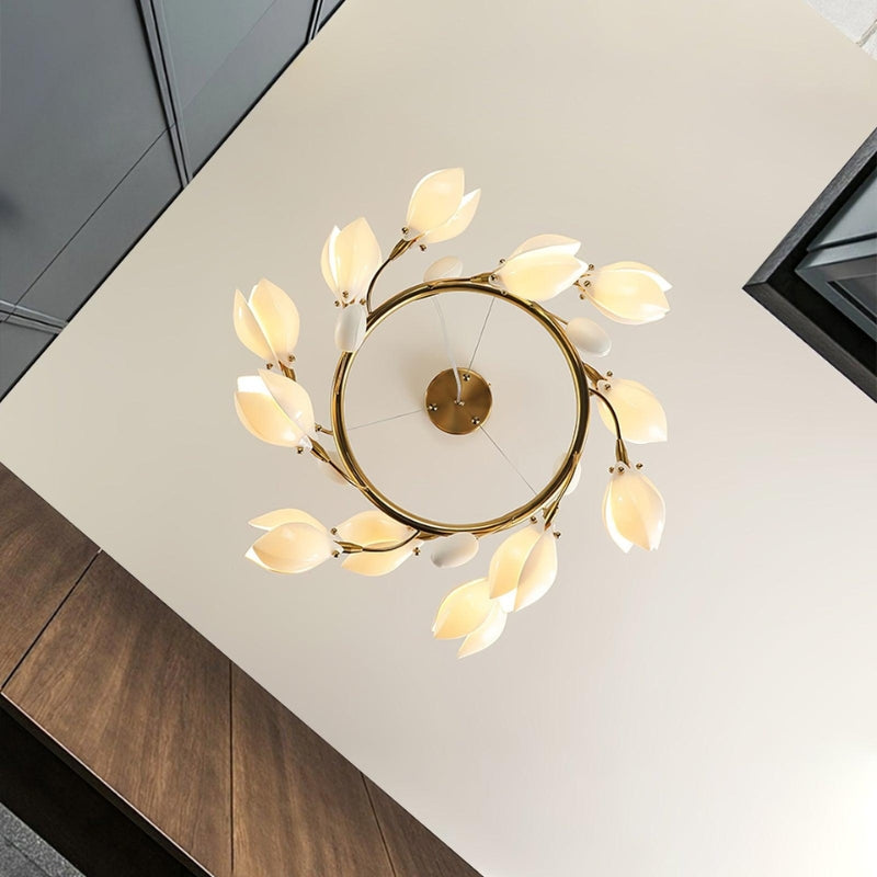 RAINA Magnolia Porcelain Flower Branch Elegant Ceiling Light Chandelier
