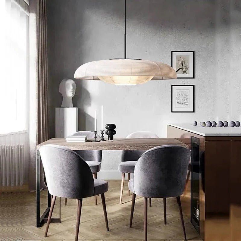 RAYA Minimalist Fabric White Hanging Pendant Light Fixture for Dining Rooms