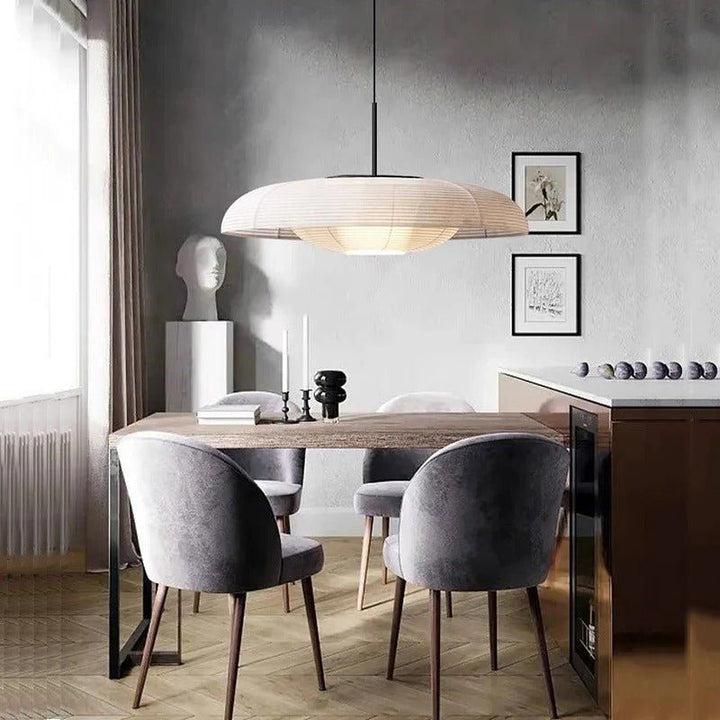 RAYA Minimalist Fabric White Hanging Pendant Light Fixture for Dining Rooms