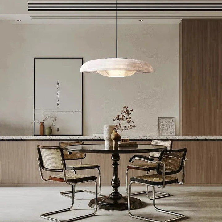 RAYA Minimalist Fabric White Hanging Pendant Light Fixture for Dining Rooms
