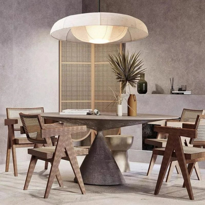 RAYA Minimalist Fabric White Hanging Pendant Light Fixture for Dining Rooms