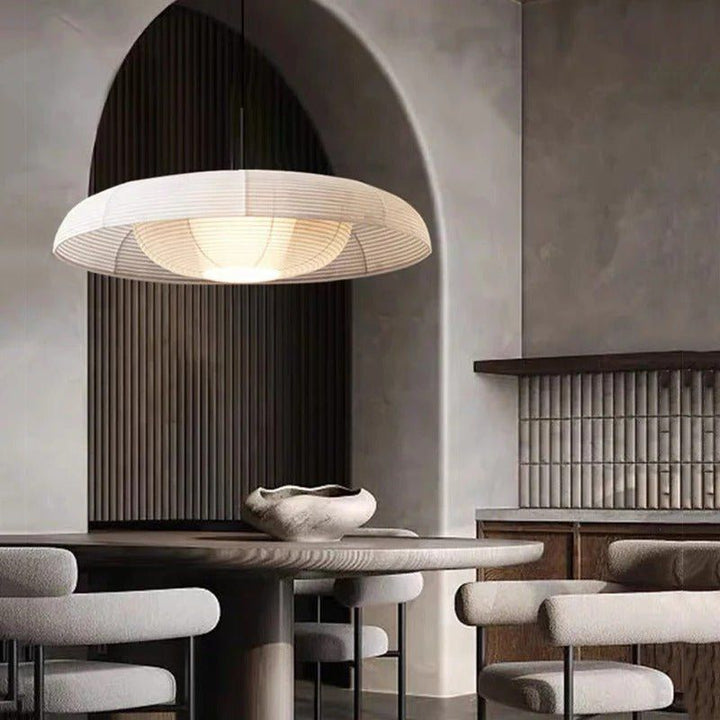 RAYA Minimalist Fabric White Hanging Pendant Light Fixture for Dining Rooms