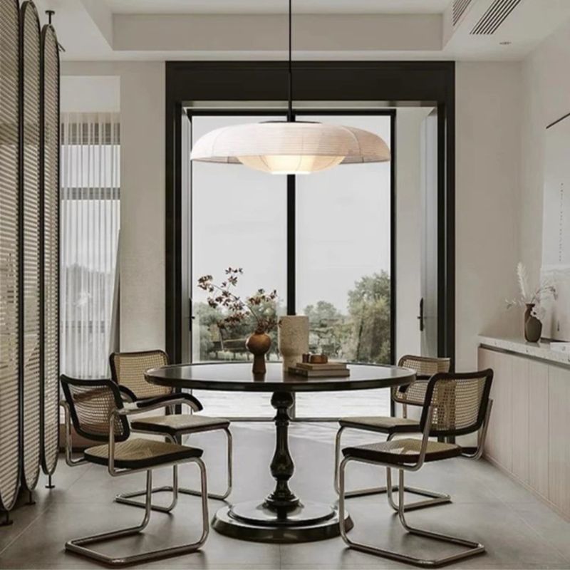 RAYA Minimalist Fabric White Hanging Pendant Light Fixture for Dining Rooms