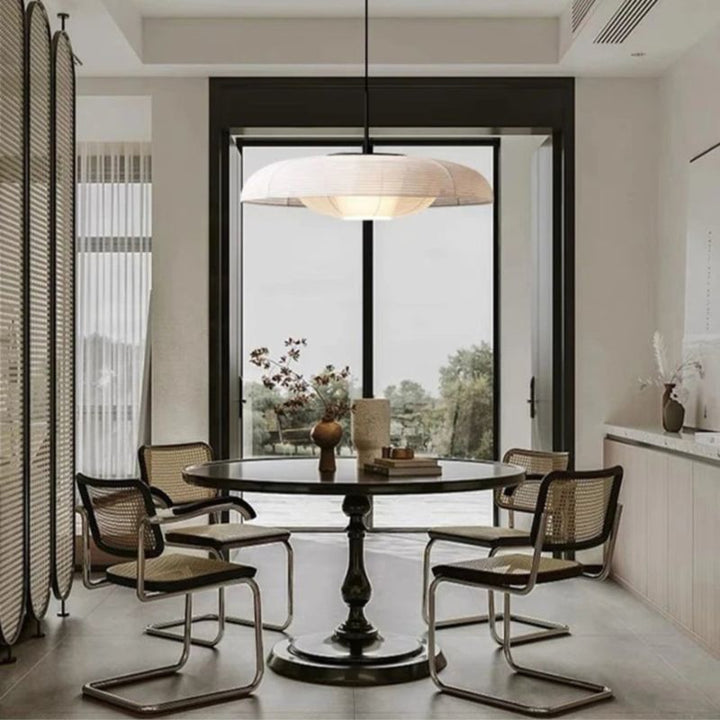 RAYA Minimalist Fabric White Hanging Pendant Light Fixture for Dining Rooms