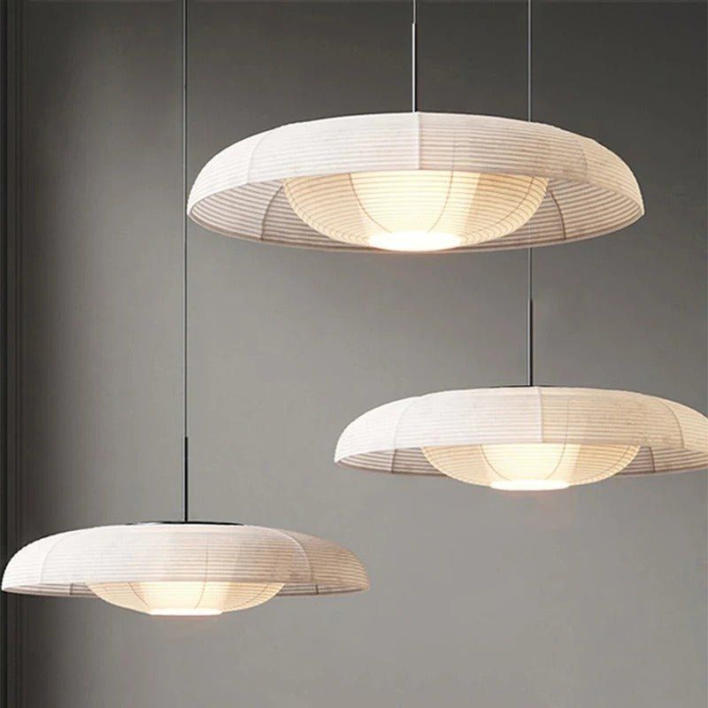 RAYA Minimalist Fabric White Hanging Pendant Light Fixture for Dining Rooms