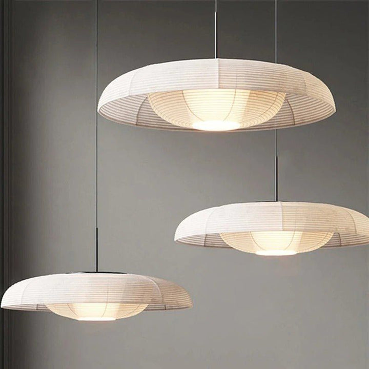 RAYA Minimalist Fabric White Hanging Pendant Light Fixture for Dining Rooms