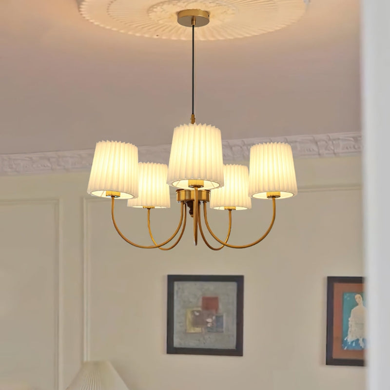 RORY Elegant Pleated Shade Wood Chandelier