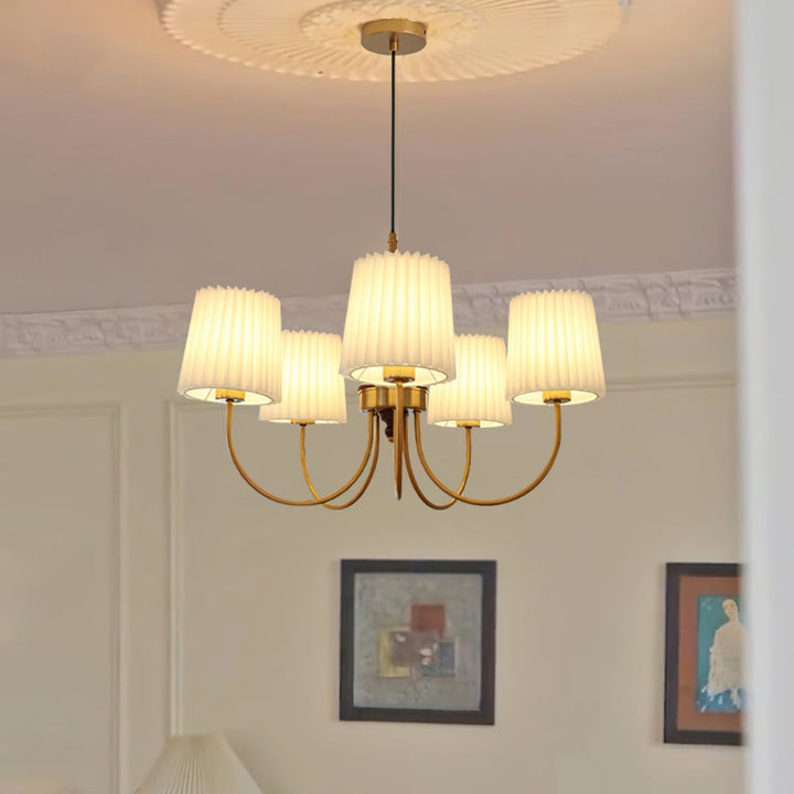 RORY Elegant Pleated Shade Wood Chandelier