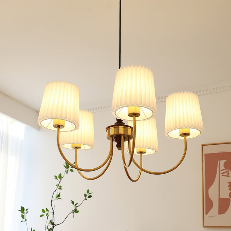 RORY Elegant Pleated Shade Wood Chandelier