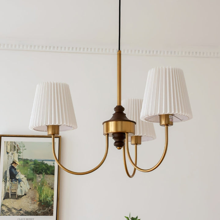 RORY Elegant Pleated Shade Wood Chandelier