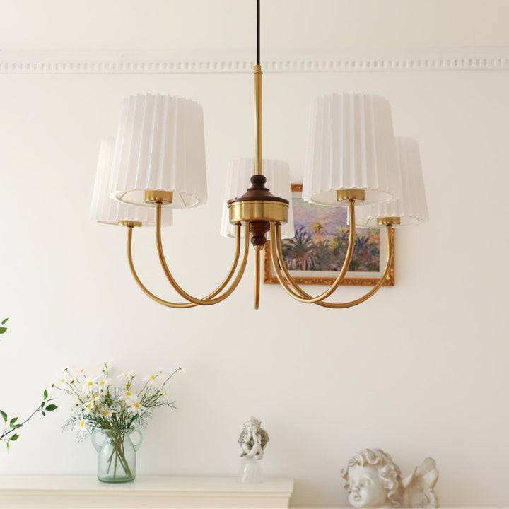 RORY Elegant Pleated Shade Wood Chandelier