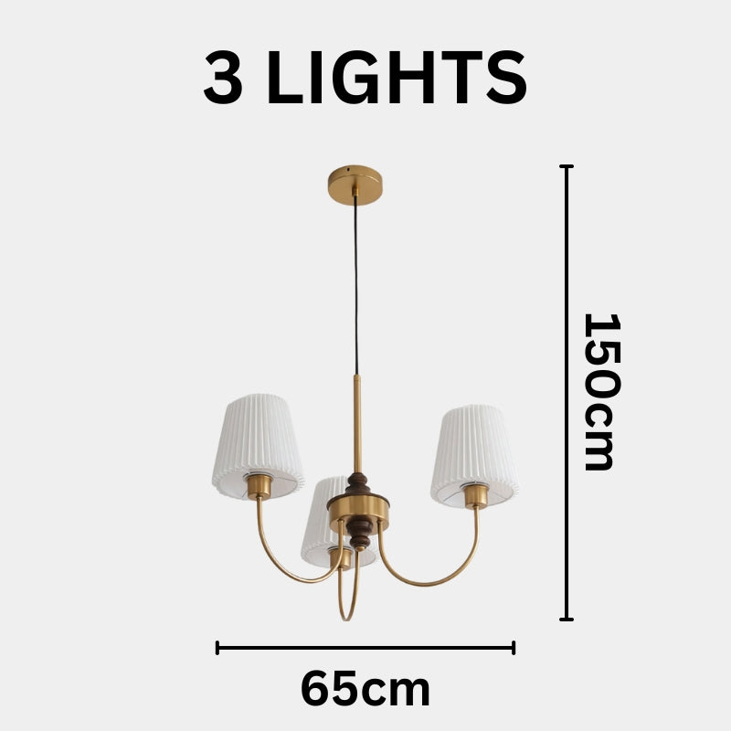 RORY Elegant Pleated Shade Wood Chandelier