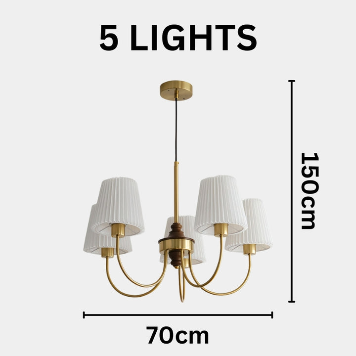 RORY Elegant Pleated Shade Wood Chandelier