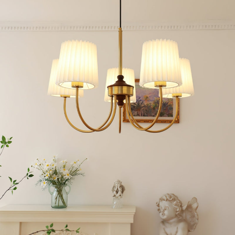 RORY Elegant Pleated Shade Wood Chandelier