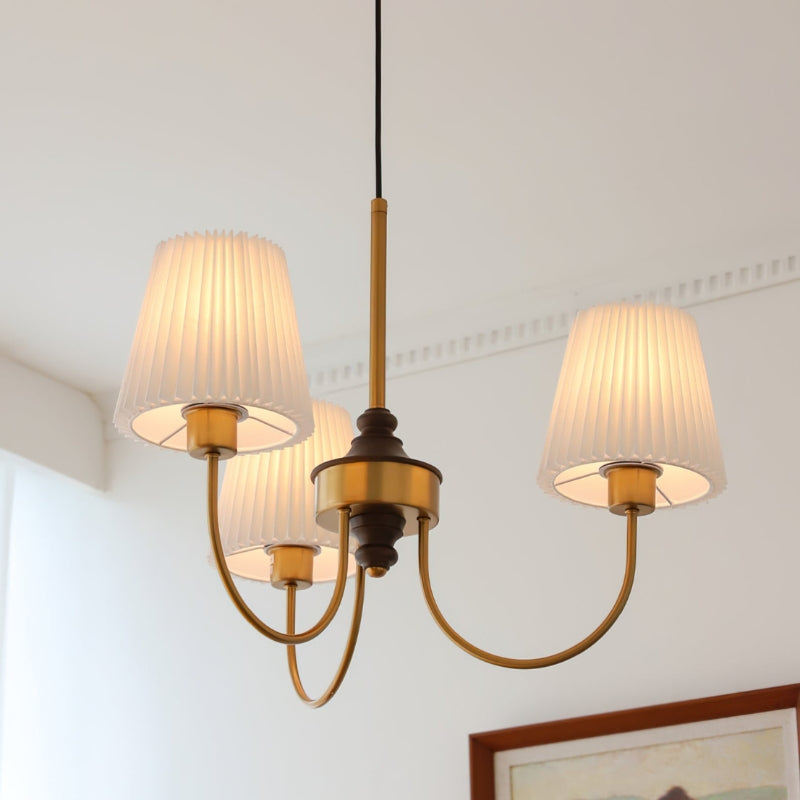 RORY Elegant Pleated Shade Wood Chandelier