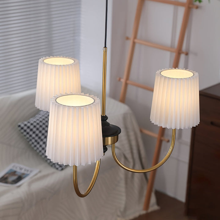 RORY Elegant Pleated Shade Wood Chandelier